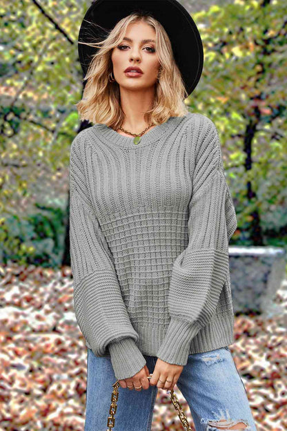 Round Neck Lantern Sleeve Sweater