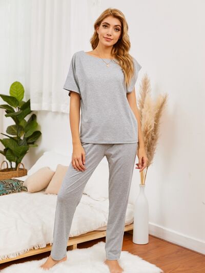 Round Neck Top and Pants Lounge Set