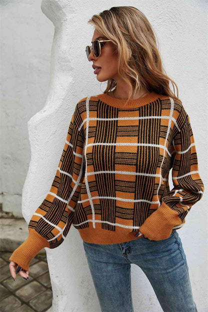 Printed Round Neck Dropped Shoulder Sweater