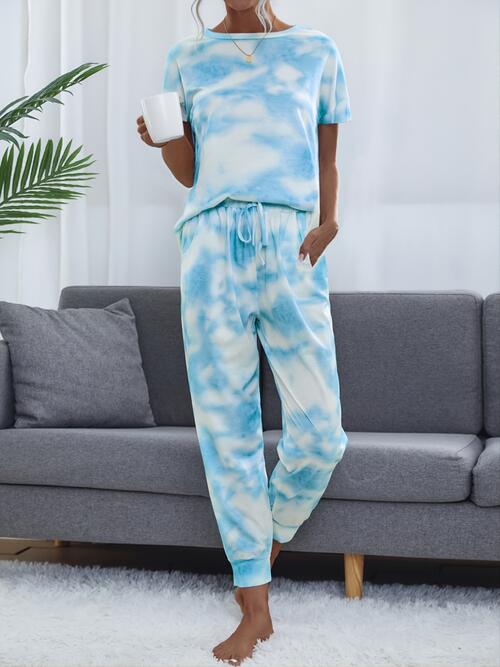 Tie-Dye Short Sleeve Top and Drawstring Pants Set