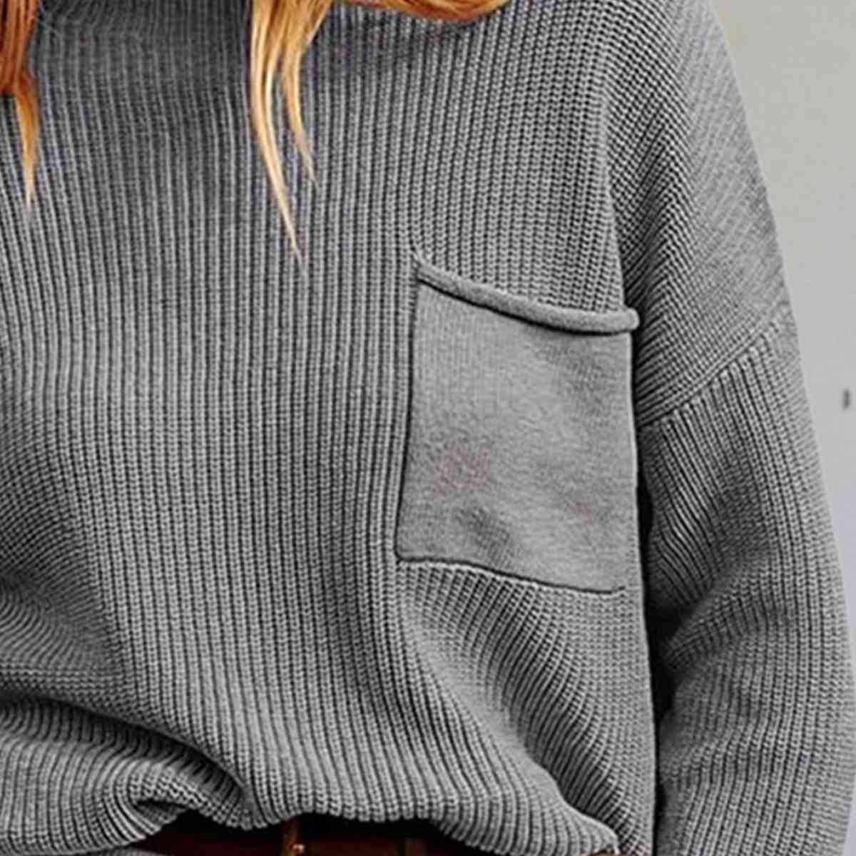 Rib-Knit Dropped Shoulder Sweater