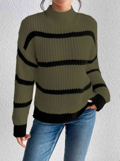 Striped Mock Neck Sweater