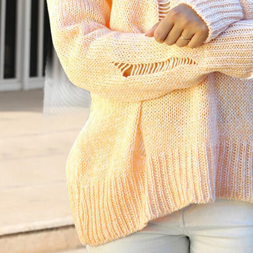 Distressed Dropped Shoulder Long Sleeve Sweater