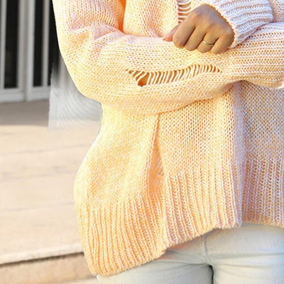 Distressed Dropped Shoulder Long Sleeve Sweater