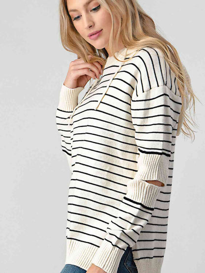 Striped Cutout Slit Sweater