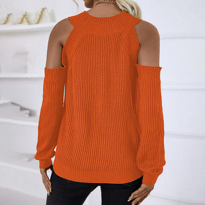 Round Neck Cold-Shoulder Sweater