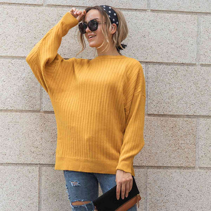 Round Neck Dropped Shoulder Sweater