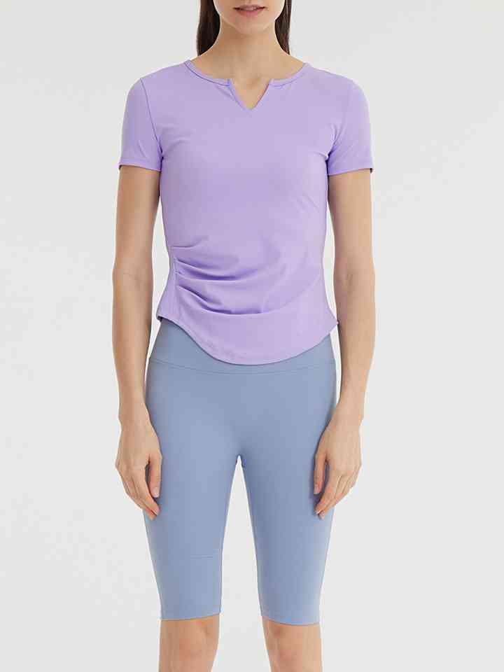 Notched Neck Short Sleeve Active Top