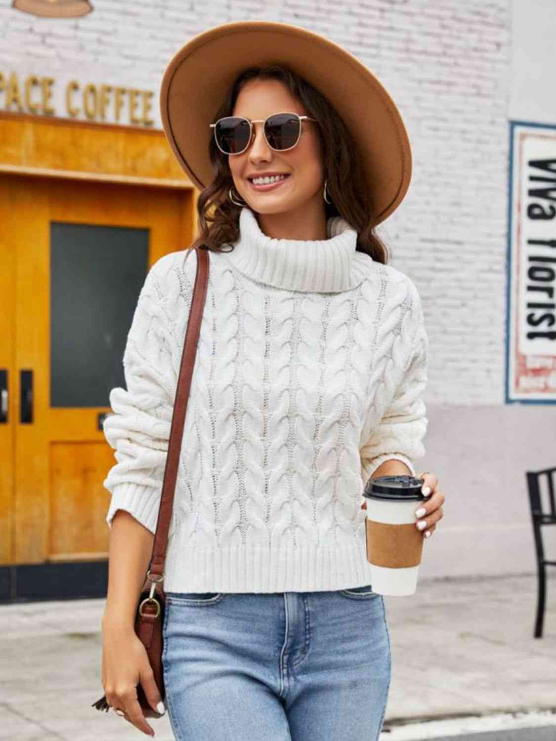 Turtle Neck Cable-Knit Sweater