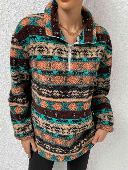 Printed Quarter-Zip Long Sleeve Sweater