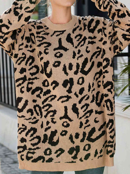 Leopard Round Neck Tunic Sweater