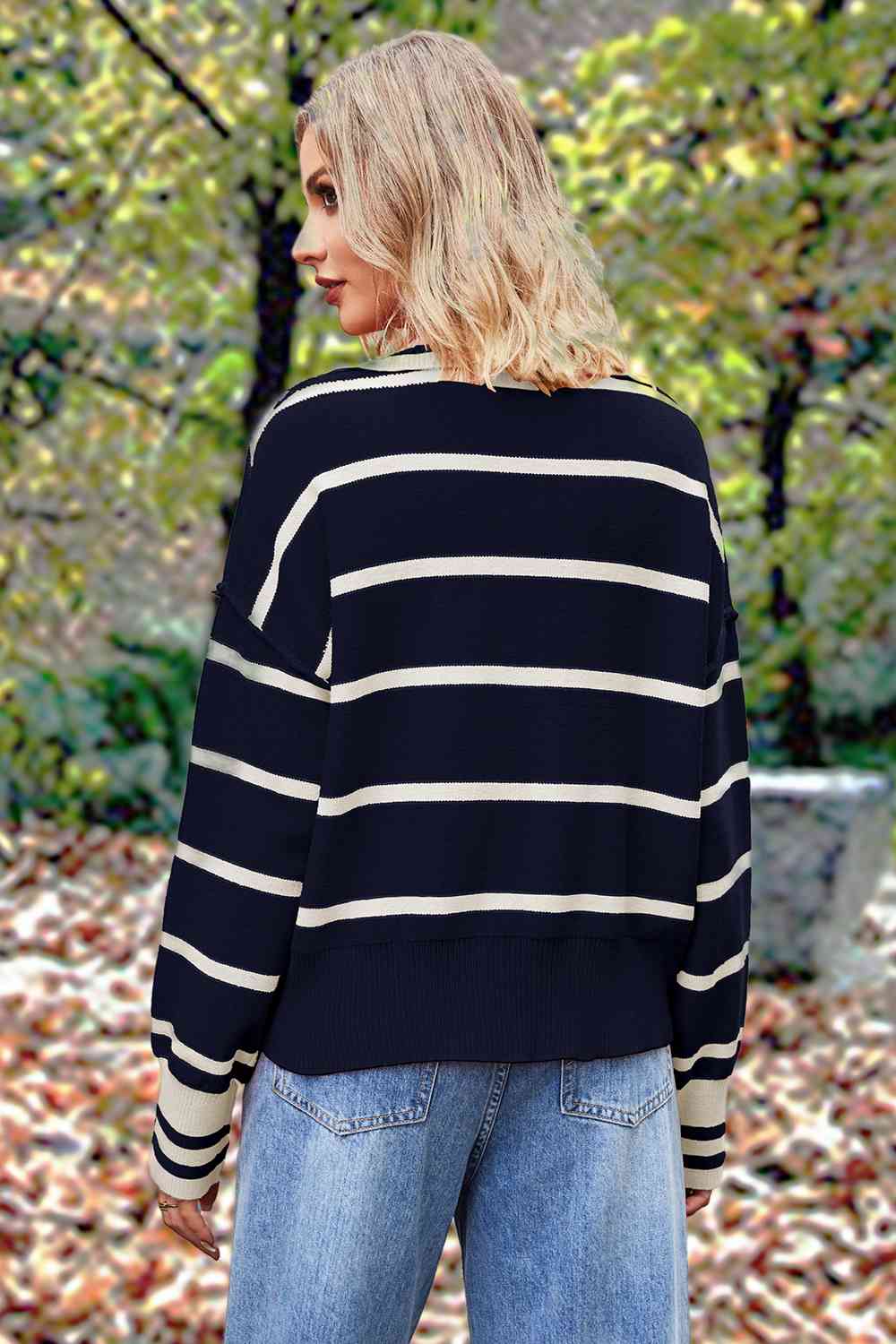 Striped Collared Long Sleeve Sweater