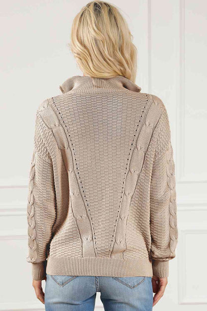 Cable-Knit Half Zip Long Sleeve Sweater