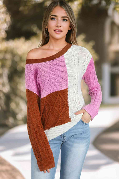 Color Block Boat Neck Sweater