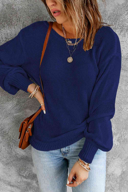 Double Take Tied Balloon Sleeve Round Neck Sweater