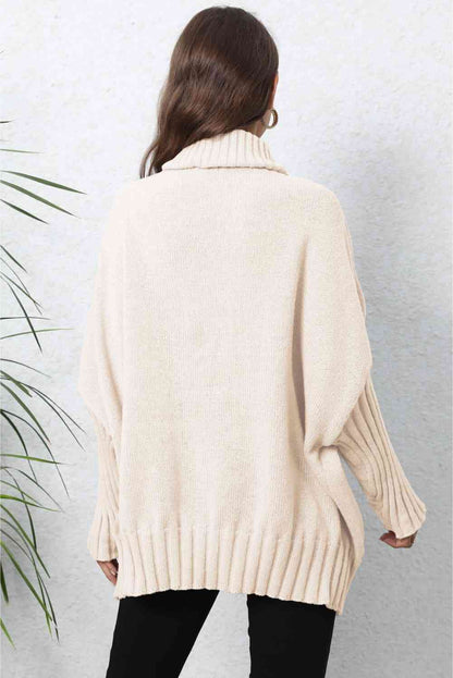 Turtle Neck Long Sleeve Ribbed Sweater