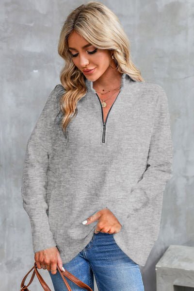 Half Zip Pocketed Dropped Shoulder Sweatshirt