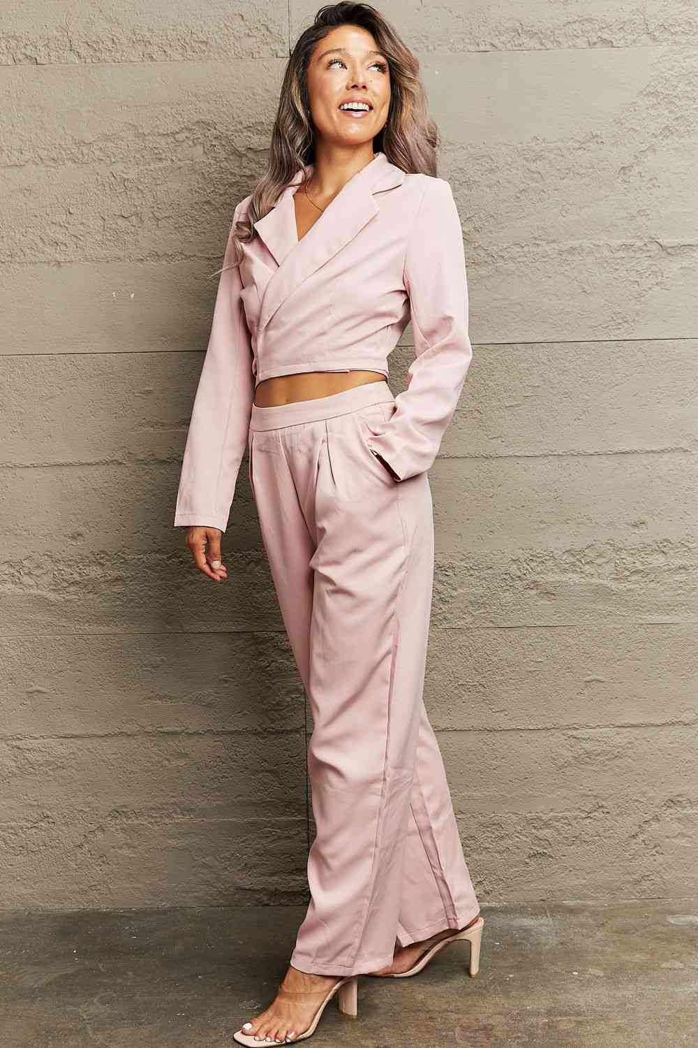 Lapel Collar Long Sleeve Top and Pants Set