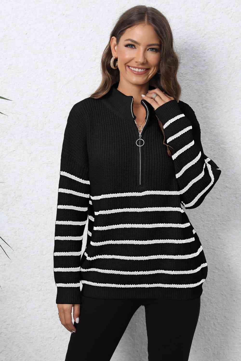 Mock Neck Long Sleeve Zip-Up Sweater