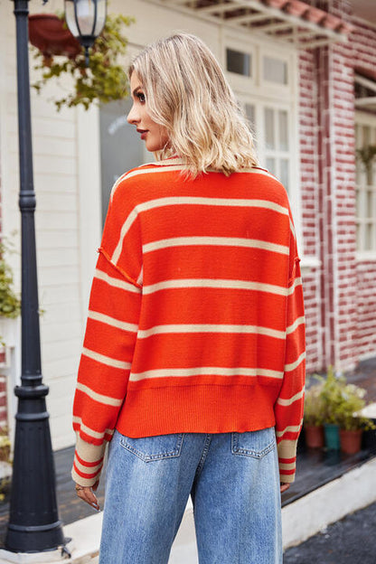 Striped Johnny Collar Sweater