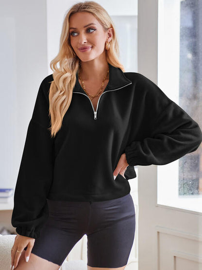 Half Zip Collared Neck Long Sleeve Sweatshirt