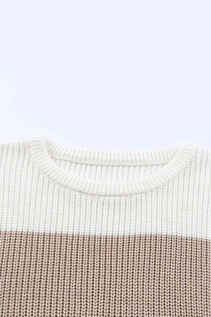 Color Block Round Neck Sweater