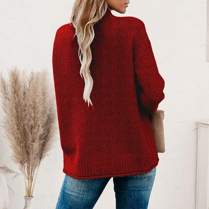 Mock Neck Dropped Shoulder Long Sleeve Sweater