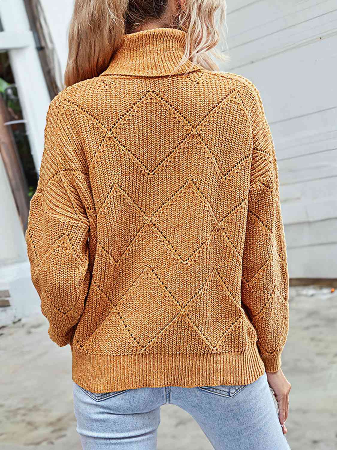 Geometric Turtleneck Long Sleeve Sweater