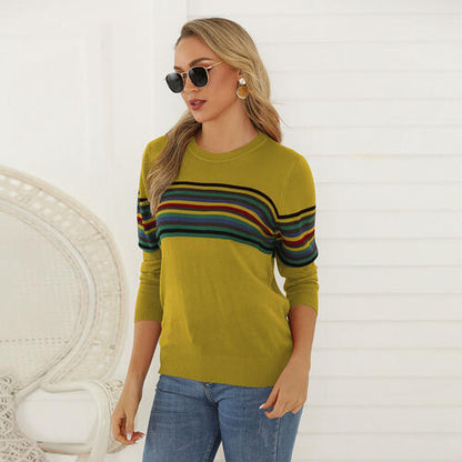 Striped Round Neck Long Sleeve Sweater