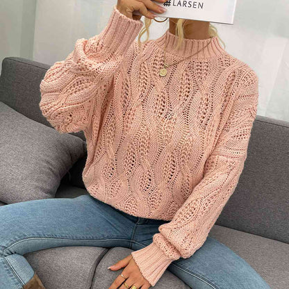 Cable-Knit Mock Neck Long Sleeve Sweater