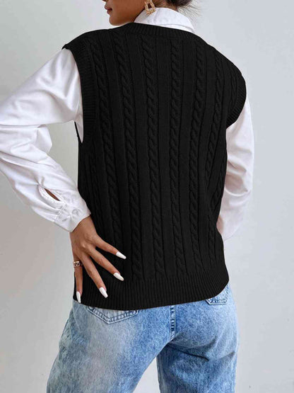 Cable-Knit V-Neck Sleeveless Sweater Vest