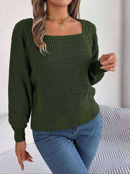 Square Neck Mixed Knit Sweater