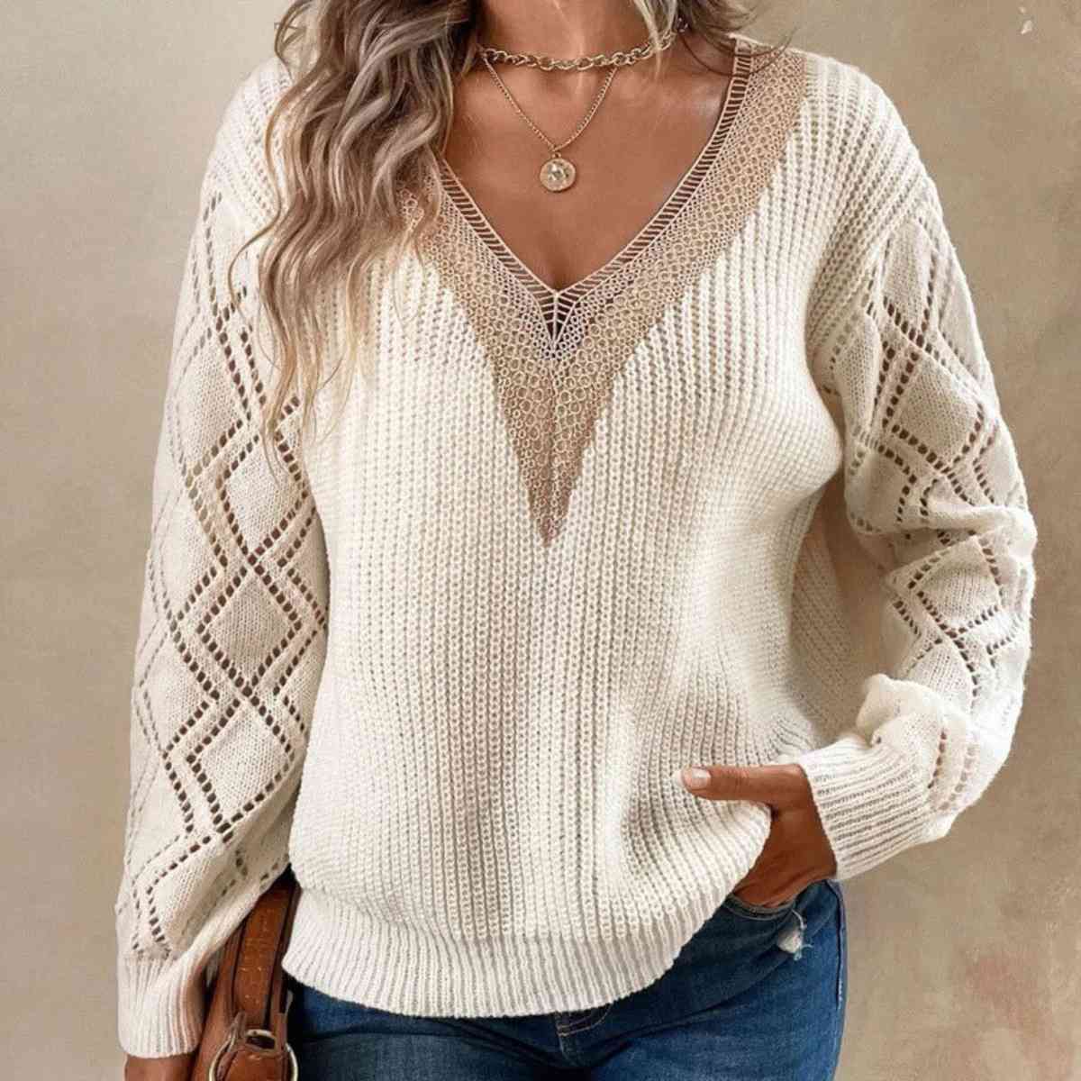 Contrast V-Neck Sweater