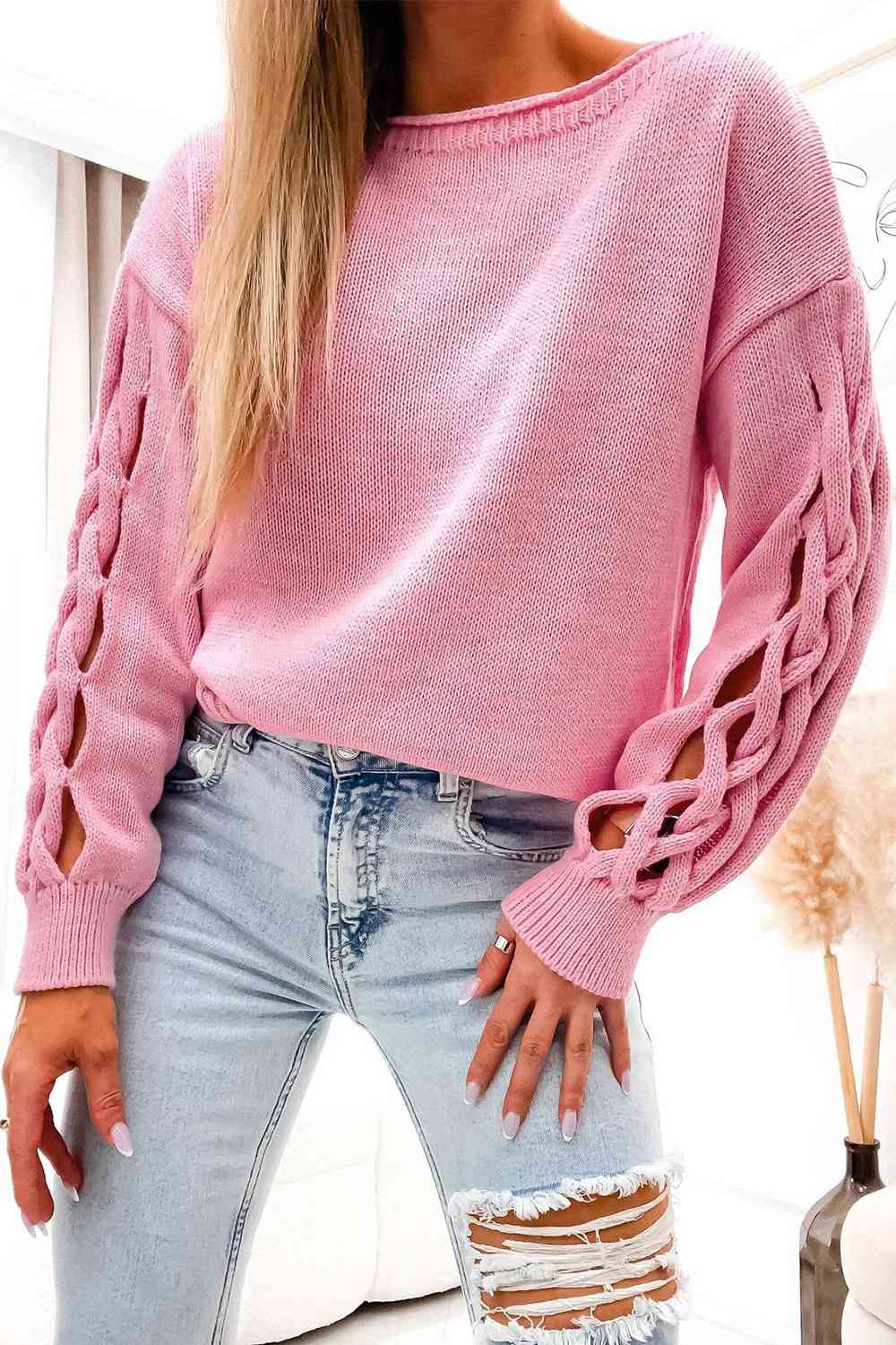 Cutout Crisscross Drop Shoulder Sweater