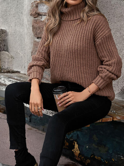 Turtleneck Dropped Shoulder  Pullover Sweater