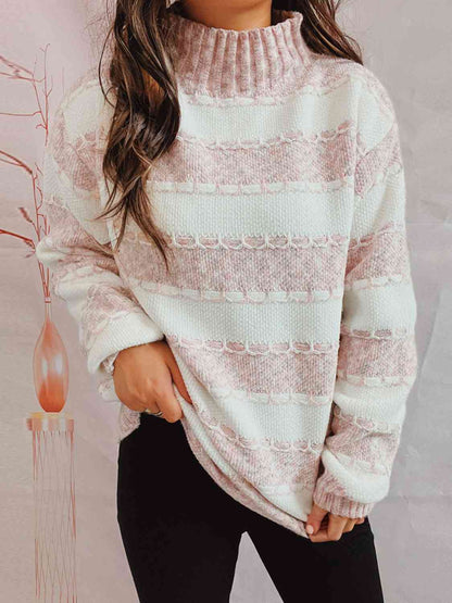 Striped Turtleneck Long Sleeve Sweater