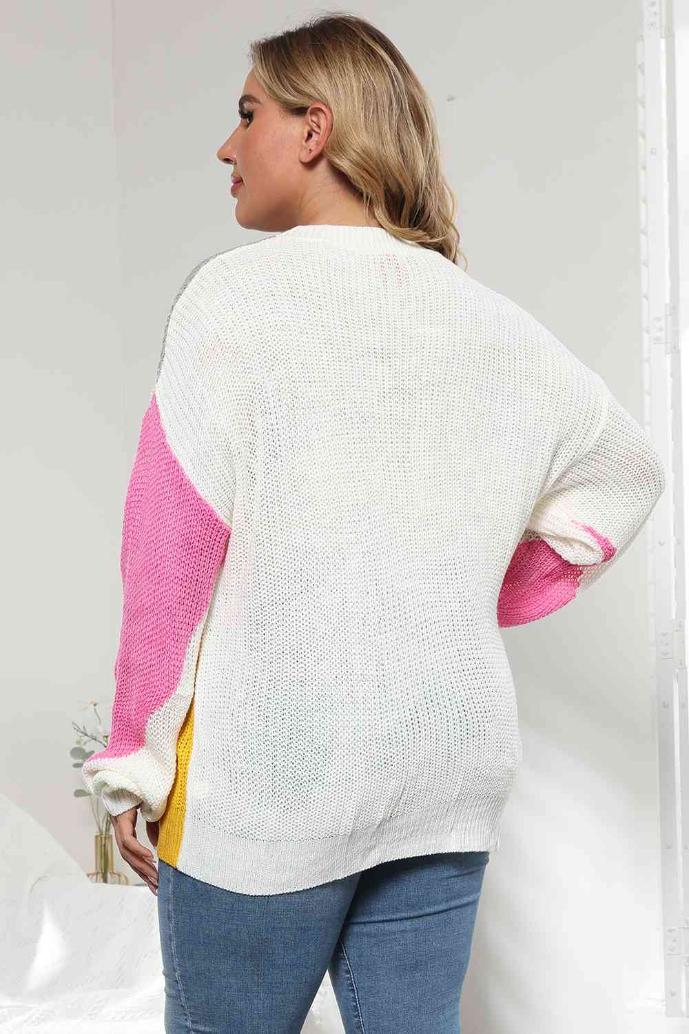 Plus Size Color Block Round Neck Sweater