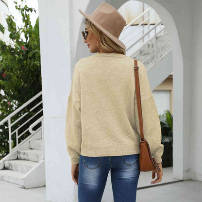 Round Neck Long Sleeve Drop Shoulder Sweater