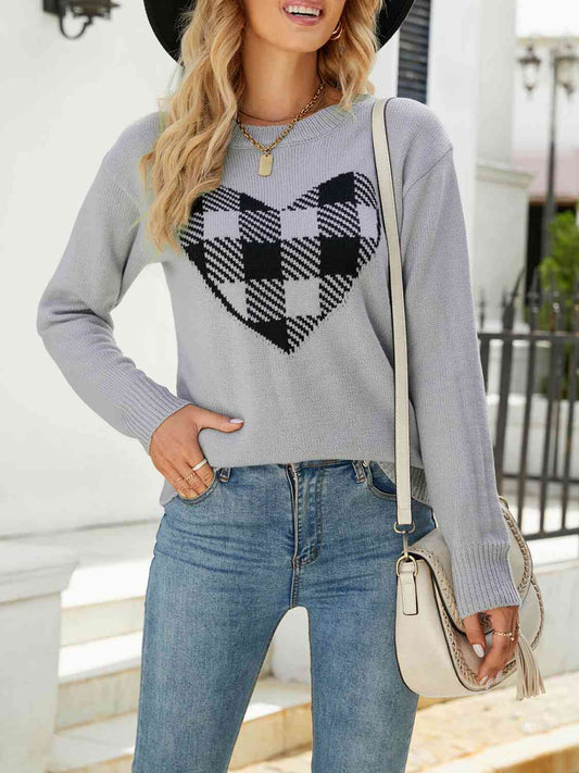 Heart Graphic Round Neck Sweater