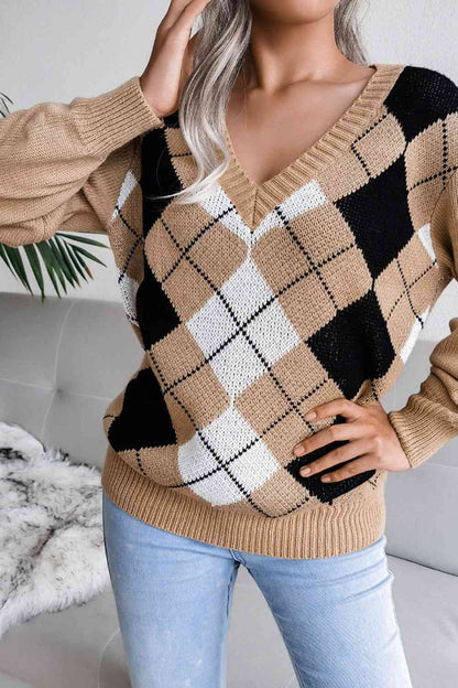 Geometric V-Neck Sweater