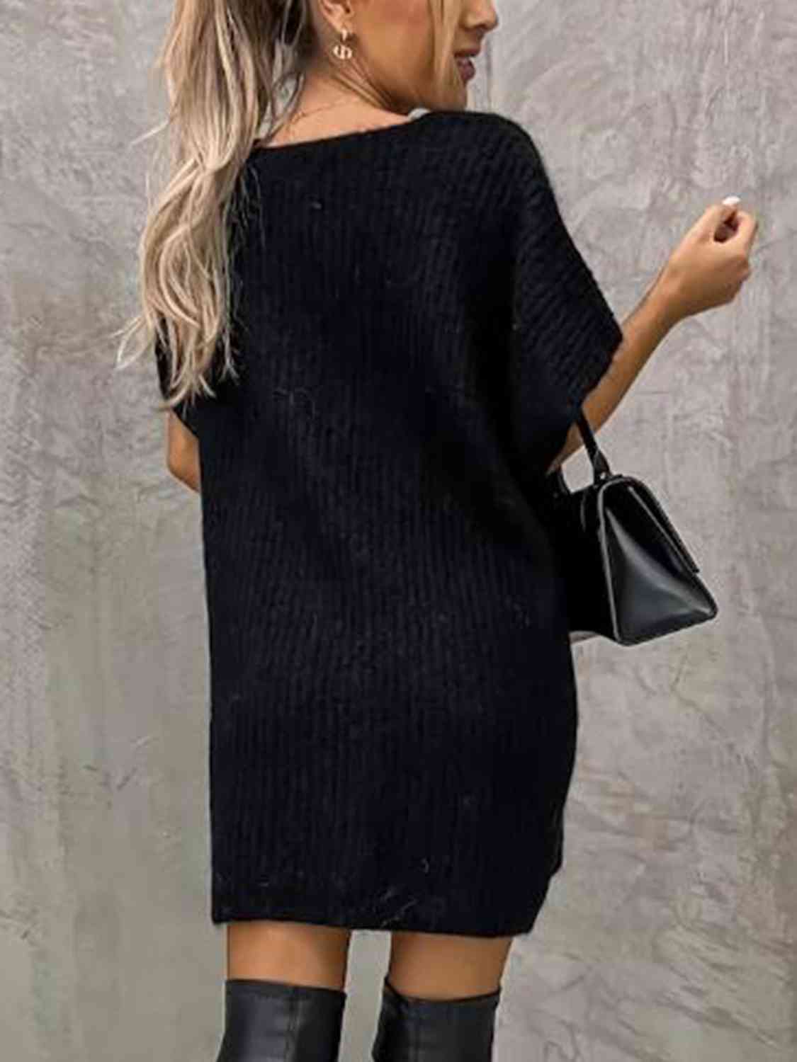 Short Sleeve Sweater Dress with Pockets