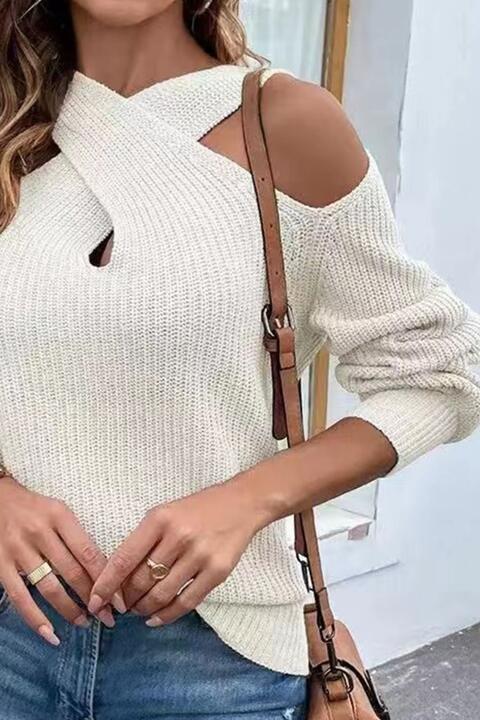 Crisscross Cold-Shoulder Sweater