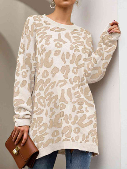 Leopard Round Neck Tunic Sweater