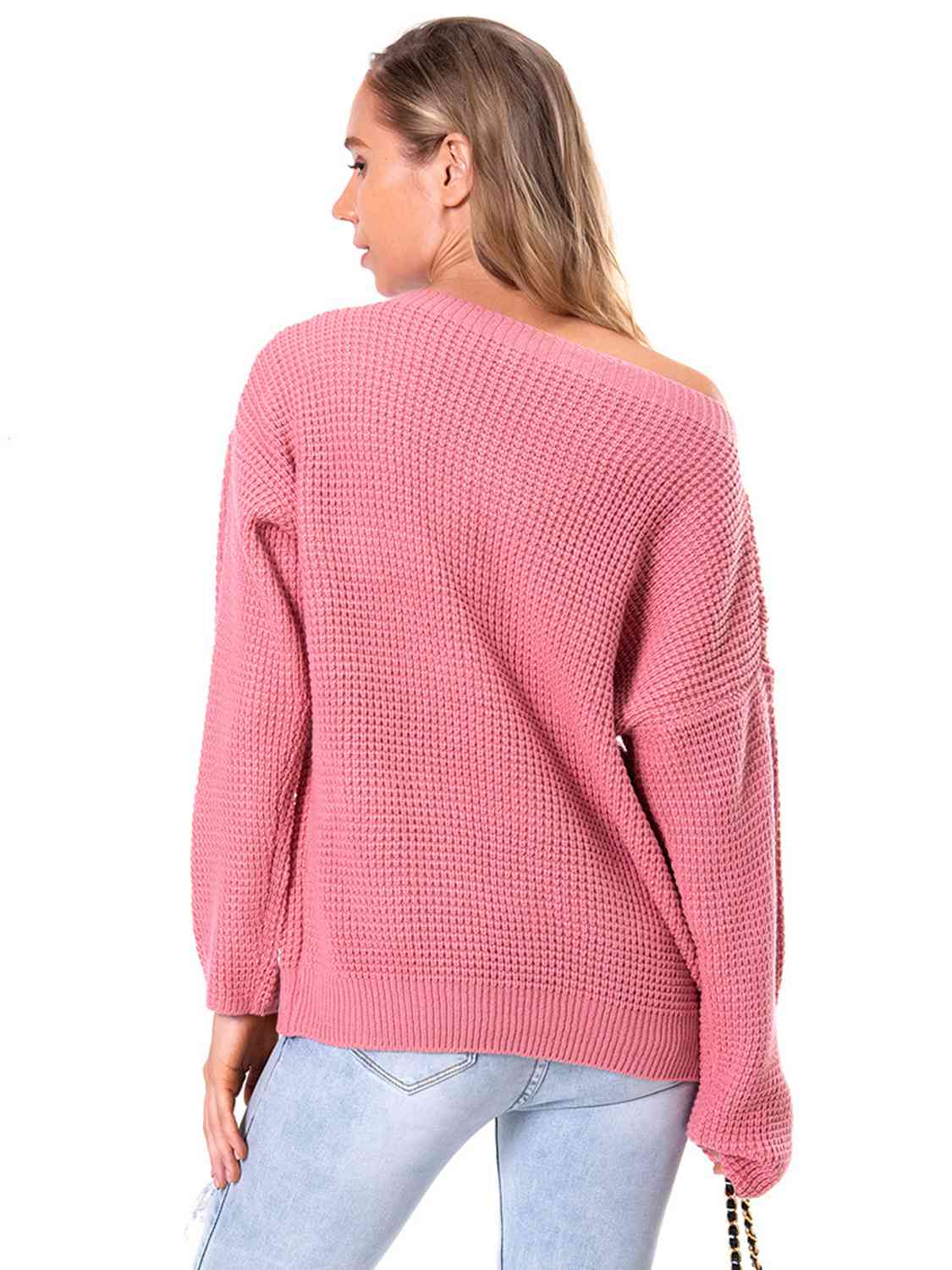 Boat Neck Drop Shoulder Long Sleeve Sweater