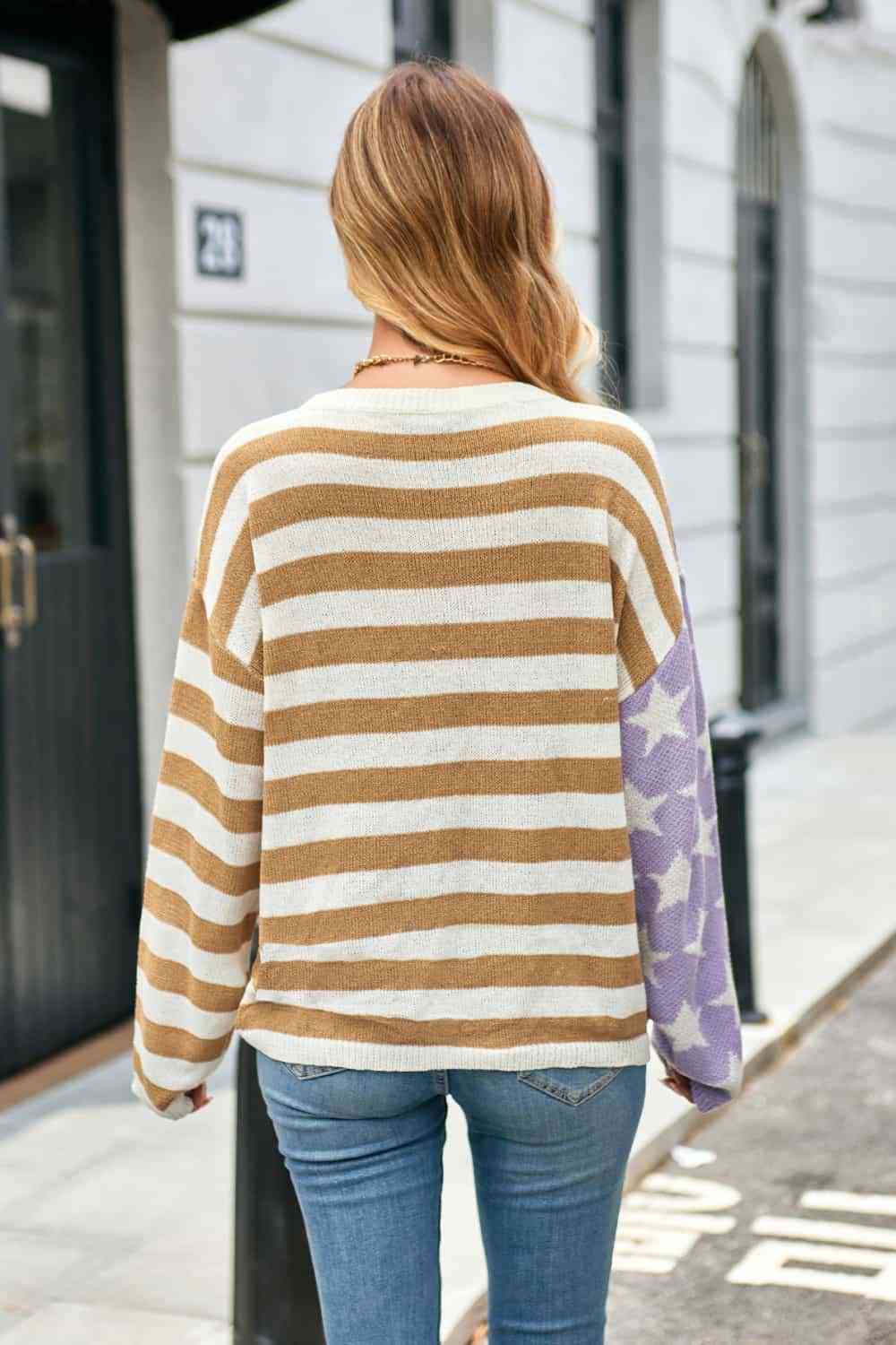 Round Neck US Flag Dropped Shoulder Sweater