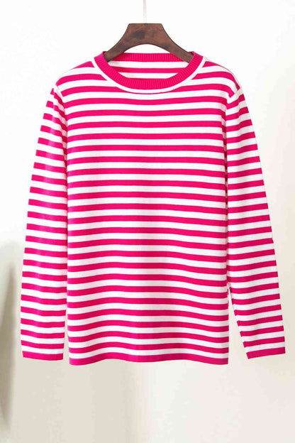 Striped Round Neck Long Sleeve Sweater