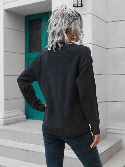 Dropped Shoulder Button Detail Sweater