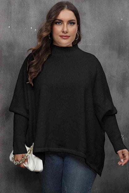 Mock Neck Raglan Sleeve Slit Sweater