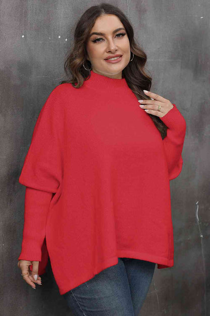 Mock Neck Raglan Sleeve Slit Sweater