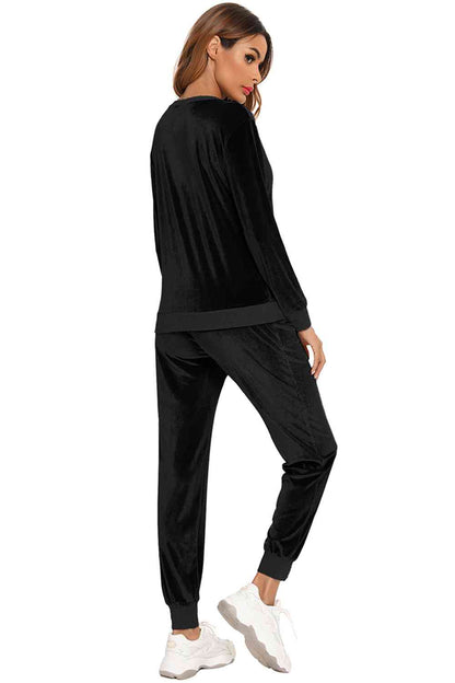 Round Neck Long Sleeve Loungewear Set with Pockets